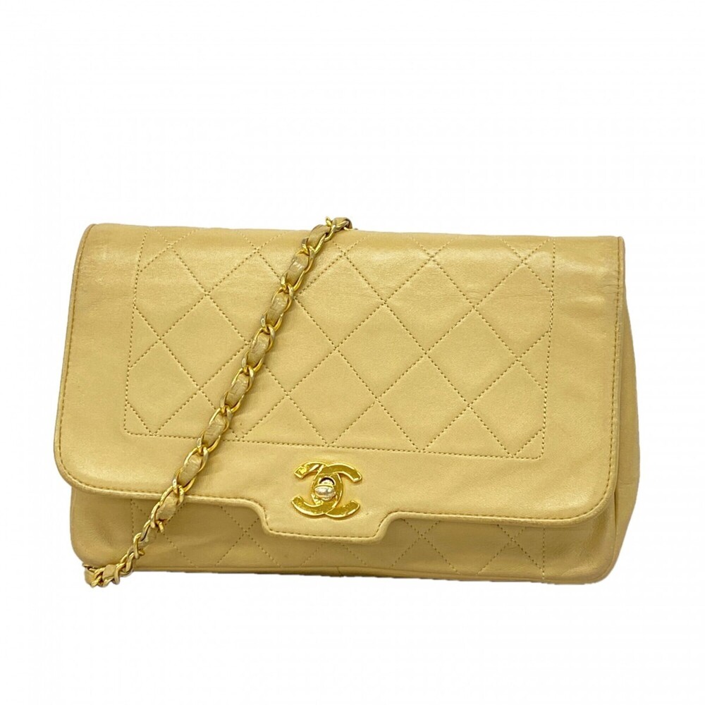 Chanel Diana Chain Shoulder Bag, Lambskin, Beige, Women's